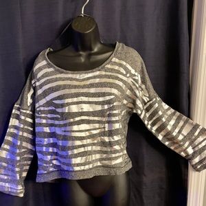 Jennifer Lopez Grey Sweatshirt with Shiny Silver Zebra Striped - Lg- Like New
